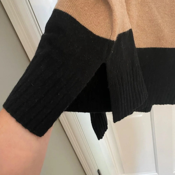 Whistles Colorblock Knit Funnel Neck Sweater/Tan-Black, 33760 - Picture 5 of 10